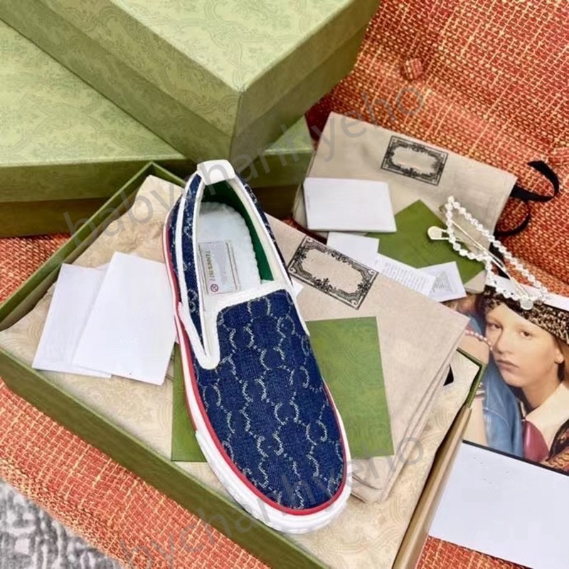 

Tennis 1977 slip-on sneakers beige dark blue canvas jacquard denim luxury vintage designer casual shoes, Cannot be purchased separately