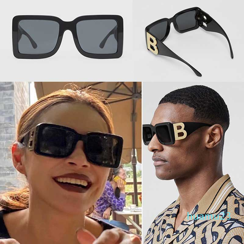 

2021 new season female designer sunglasses square plate frame big double B letter legs simple fashion style UV400 glasses