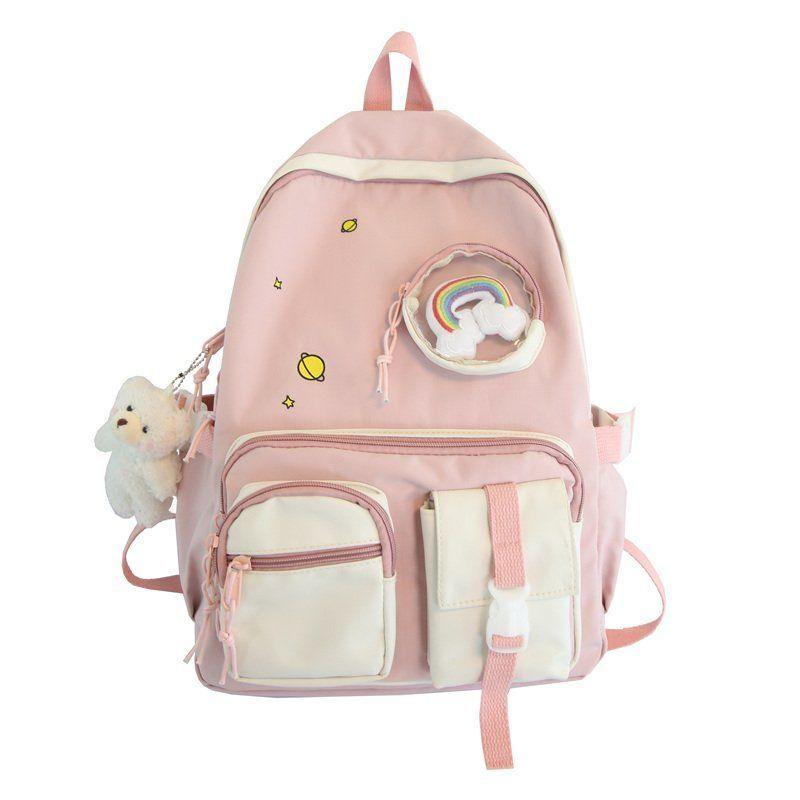 

School Bags Panelled Nylon For Teenage Girls Cute Backpack Women Student Schoolbag Large Casual Bookbag 2021