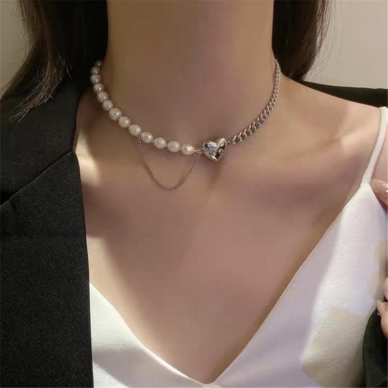 Pendant Necklaces Luxury Freshwater Pearl Heart-shaped Necklace For Female Star Choker Bead Chain Jewelry Accessories-image-700755861