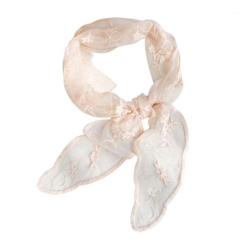 

Scarves 2021 Hijab Scarf Women Bandana Silk Foulard Femme Hair Versatile Lace Flower Sweet Triangular Small, Blue;gray