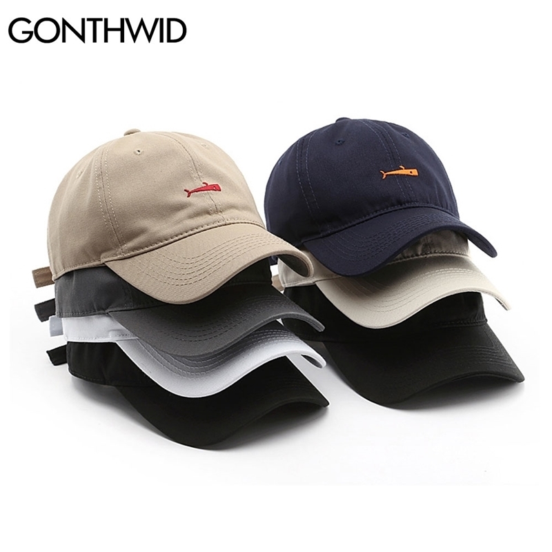 

GONTHWID Embroidered Fish Adjustable Baseball Caps Casual Solid Color Cotton Curved Sun Visor Hats Men Women Fashion Sun Hat 210331, Blue;gray