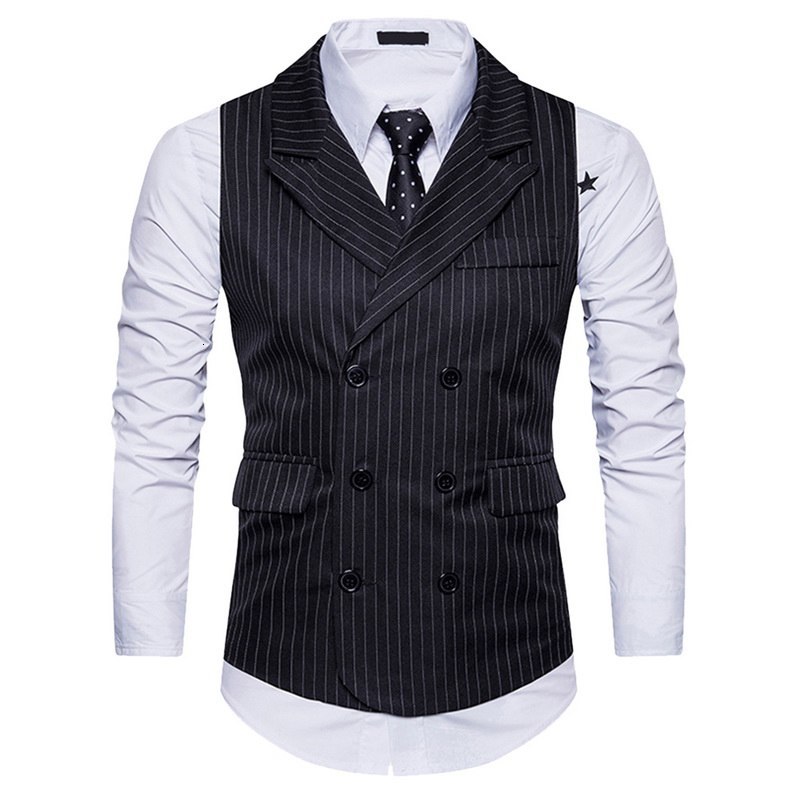 

Men's Vests Vertical Striped Suit MenTurn-down Collar Double Breasted Sleeveless Waistcoat Mens Casual Business Wholesale 74W9