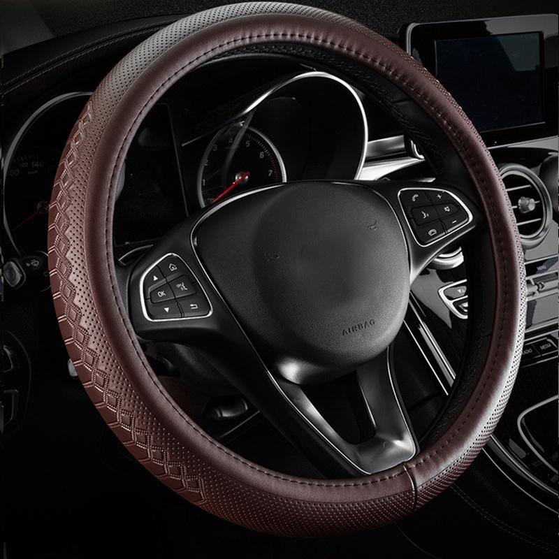 

Steering Wheel Covers Capa De Couro GenuÃ­no Para Volante Carros, Ondulada Com Linhas SÃ­lica Gel Cover