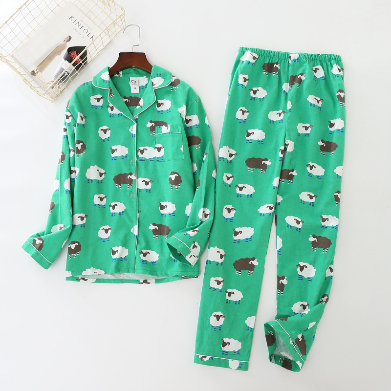 

2021julys song woman cotton printing pajamas long sleeves womens trousers pajamas set casual large size soft sleepwear suit, Black;red