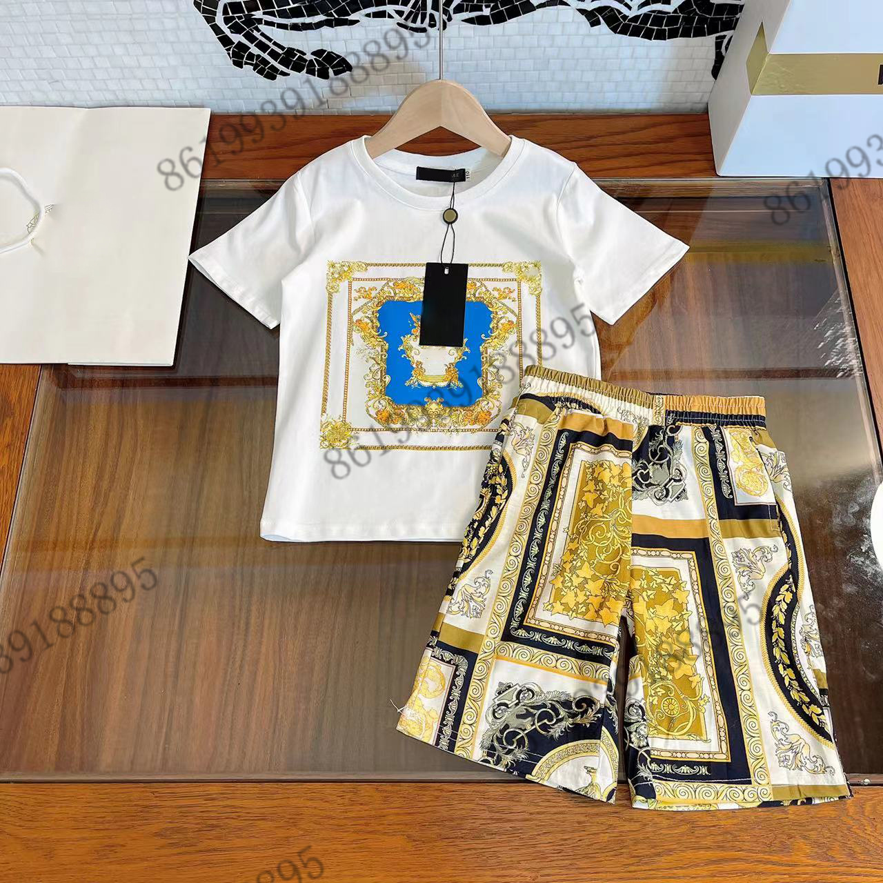 

designer baby clothing white kids short sleeve T-shirt + shorts sets childrens suit brand girls clothing cotton pink tees size 100-150, 01