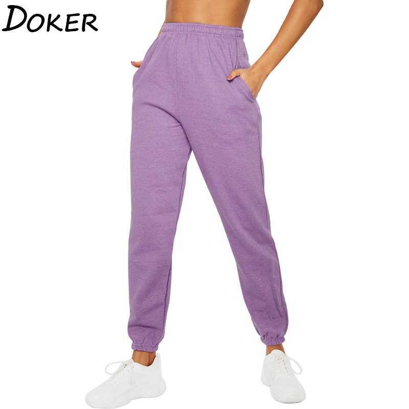 

Solid Color Casual Elastic Waist Sweatpant High Loose Harem Pants Winter Female Streetwear Long 210604, 8066-purple