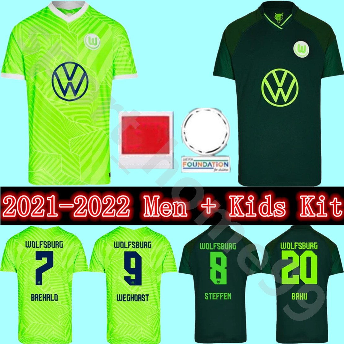 

21 22 VfL Wolfsburg soccer jersey 2021 BREKALO ROUSSILLON STEFFEN WEGHORST 2022 uniform KLAUS XAVER MALLI ARNOLD BAKU Home Away adult men+ki, Black;yellow