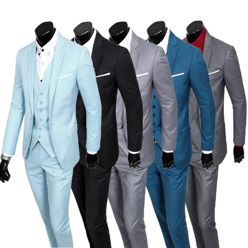 

Men's Suits & Blazers ( Jackets + Vest Pants ) Groom High-grade Brand Cotton Solid Color Formal Suit Mens Casual Business Three-piece Set Ma, White;black