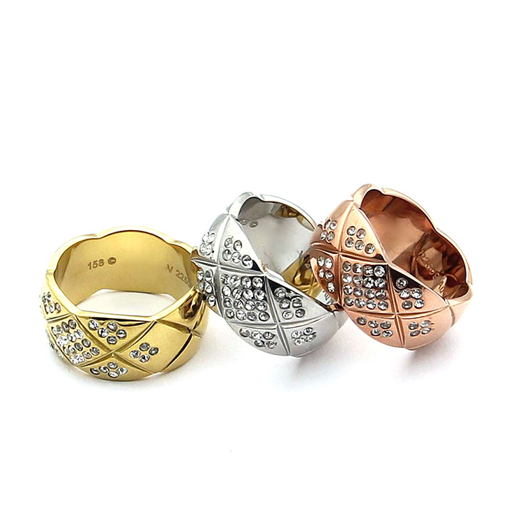 

316L Stainless Steel 9mm and 7mm fashion diamond rings cut mesh Jewelry for woman man lover rings 18K Gold-color and rose Jewelry Bijoux, Silver