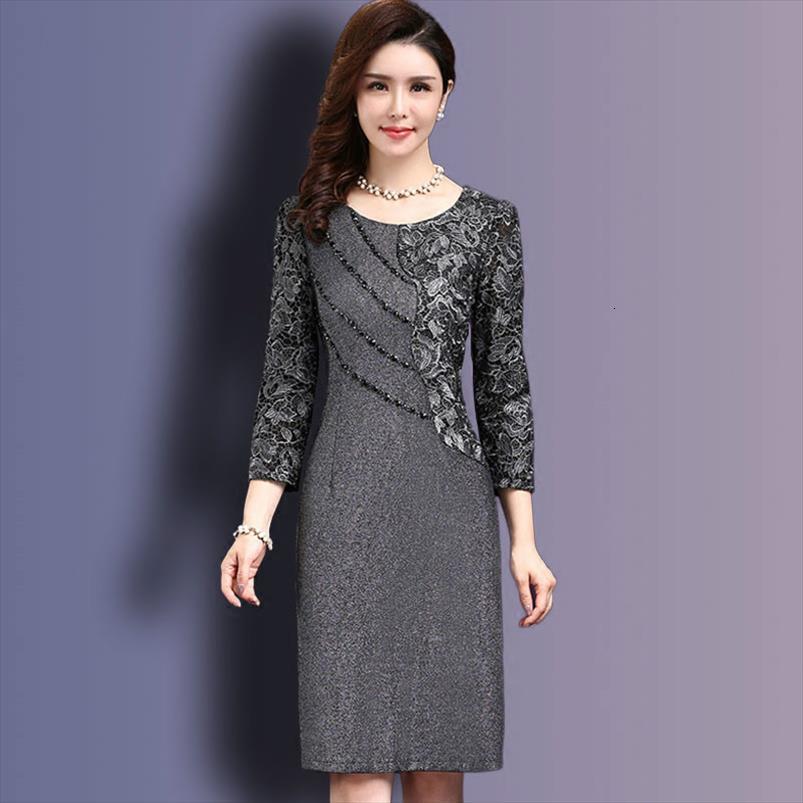 

dress autumn elegant winter womens camis 3 4 sleeve knee length vintage ol work bodycon lace crochet dresses 4xl, White
