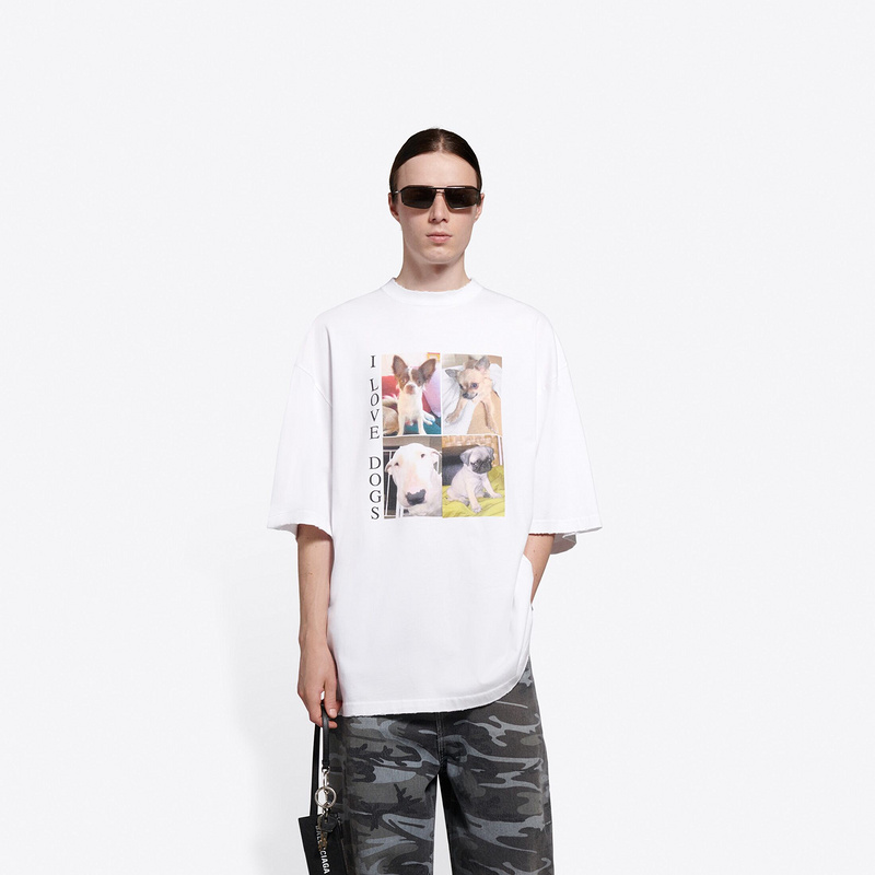 

21SS Europe Summer France Paris I Love Dogs Photo Print Vintage Tshirt Fashion Men Women Short Sleeve T Shirt Casual Streetwear Cotton Tee, White