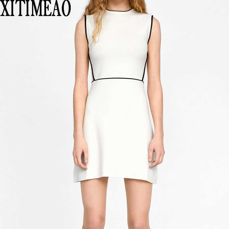 

ZA Women Fashion Sleeveless Fitted Knitted Sweater Dress Vintage O Neck Long Sleeve Female Slim Mini Dresses 210602, Black