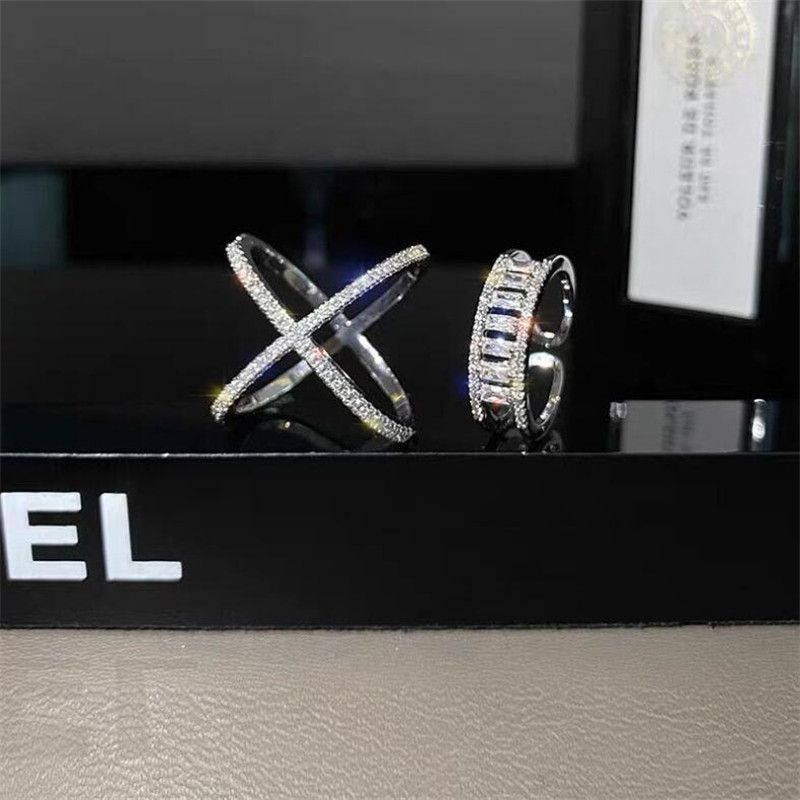 

Choucong Brand Ins Wedding Ring Top Sell Simple Fashion Jewelry 925 Sterling Silver Pave White Sapphire CZ Diamond Gemstones Open Adjustable Women Cross Ring Gift