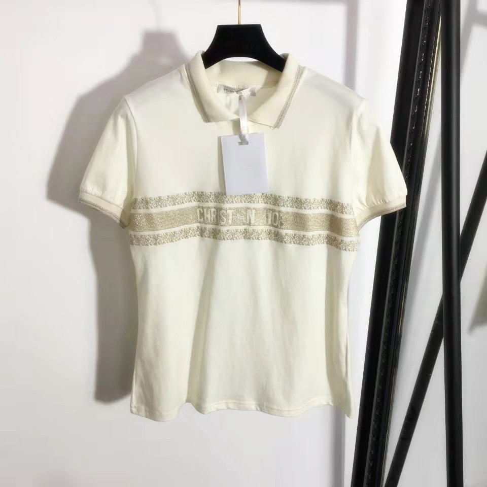 

Women's polos Letter Polo Neck Short Sleeve T-Shirt, White
