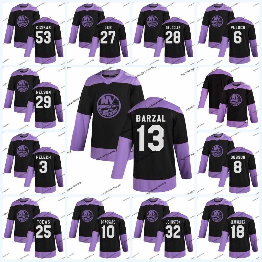 

Mathew Barzal New York Islanders Fights Cancer Practice Jersey Anders Lee Matt Martin Ryan Pulock Casey Cizikas Semyon Varlamov Brassard, Black