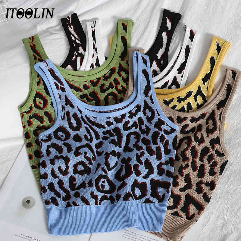 

Helair Camis Summer Women Leopard Knitted Tank Top Cropped Female Slim Fit Backless Streetwear Korean Style Camisole 210518, Blue