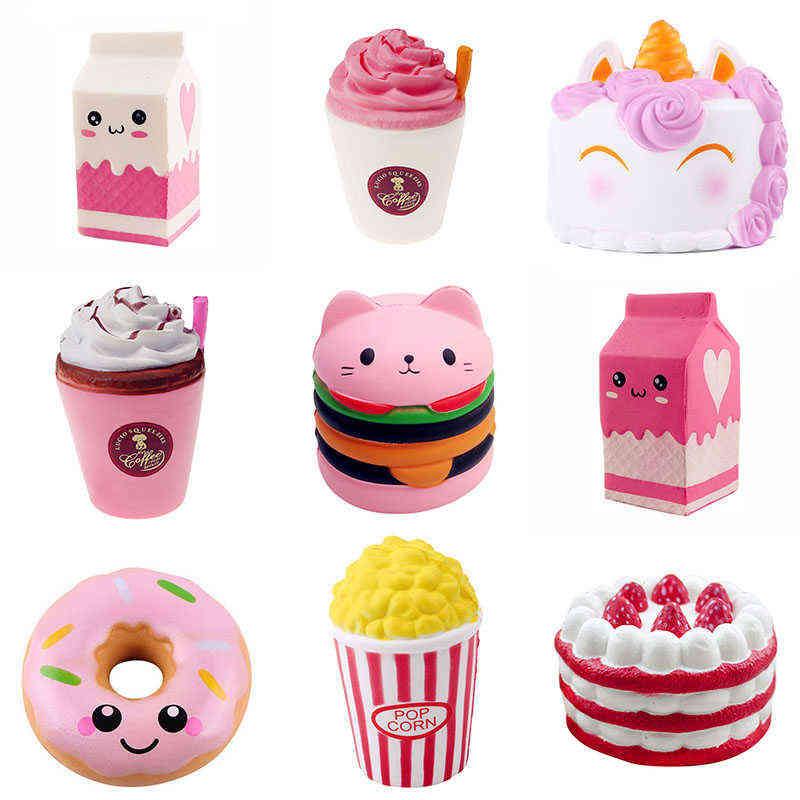 

Antistress Squishy Hamburger Milkshake Squishe Donut Popcorn Toys Stress Relief Anti-Stress Practical Jokes Surprise Squshy Gift Y1210