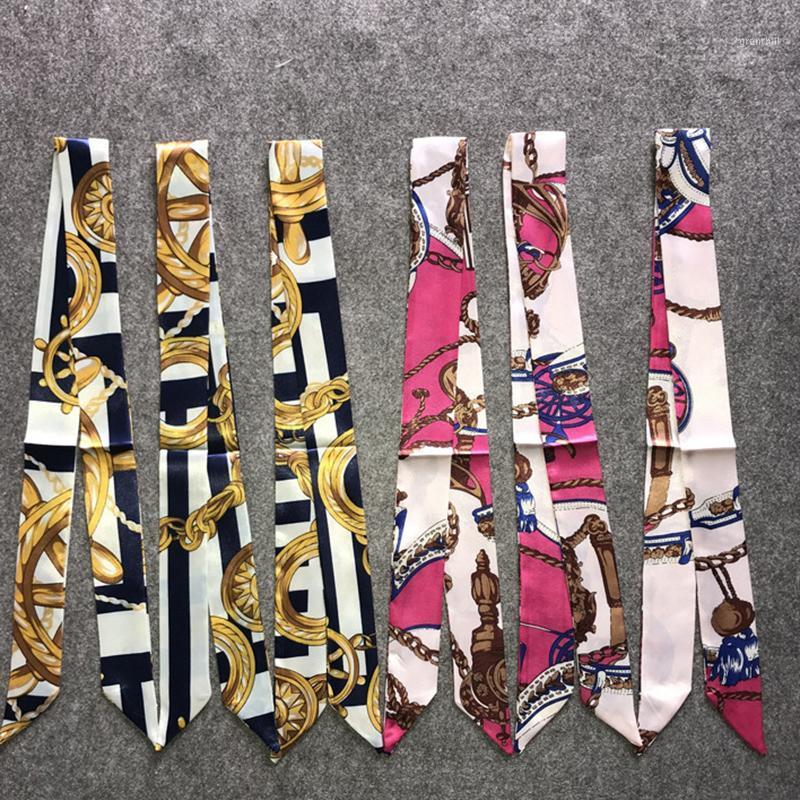 

Scarves Small Silk Scarf For Women Print Handle Bag Ribbons Brand Fashion Head Long Skinny Wholesale, Blue;gray