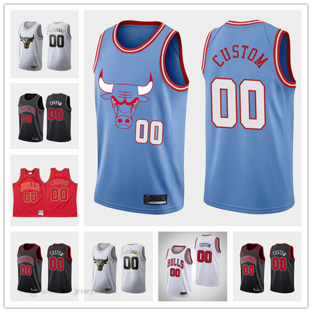 

Custom Mens women youthChicagoBulls00 GoldenEditionwhite black Throwback City Basketball jersey