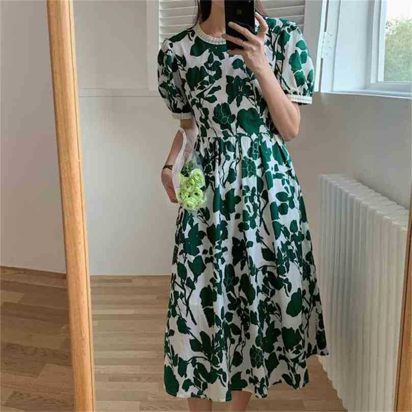 

Chic Lady Girls Sweet Femme Gentle Florals Summer Vintage Printed Party Dress Retro Long Dresses Vestidos 210525, Green