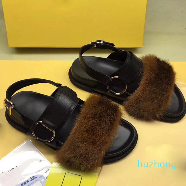 

Large size New pattern high quality Latest Man Women Letter Mink sandals Slides Fashion Slippers with Flat Mules in Luxurious Mink Fur San, Black