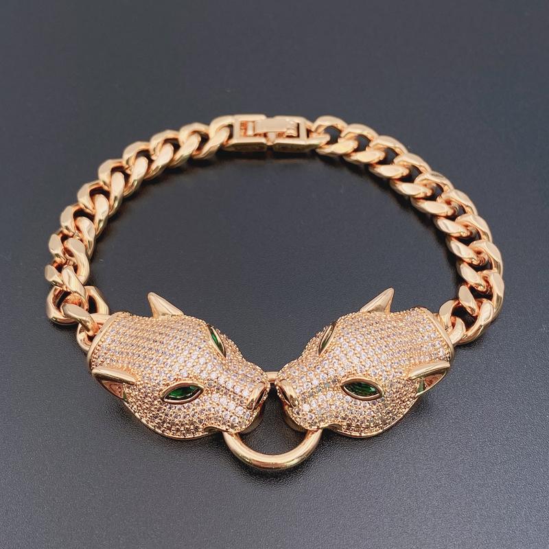 

Bangle Vanifin Brand Distinctive Big Chain Bracelet With Two Leopard In The Middle And Inlaid Fashion Jewelry