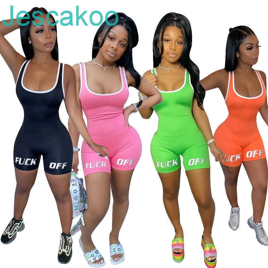 

Sexy Women Jumpsuits Rompers Letter Printed Yoga Pants Outfits Designer Short Pants Onesies Sleeveless Skinny Female Casual Bodysuit, Style02;mix colors