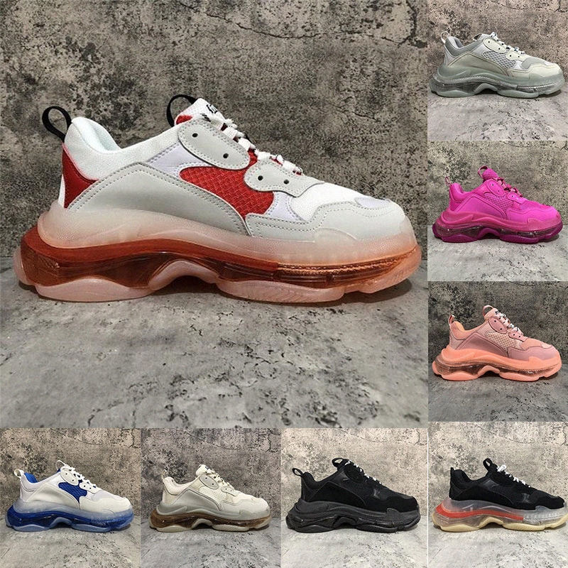 

2021 fashion sneakers clear sole triple s casual dad shoes men women platform 17FW paris vintage old crystal bottom triple-s designer sports u8S0#, Black