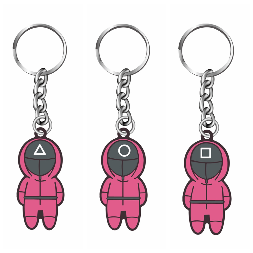 

Stainless Steel Squid Game Key chain Accessories Soldier Triangle Series Creative Charms Cosplay KeyRing Car Backpack Pendant Gift