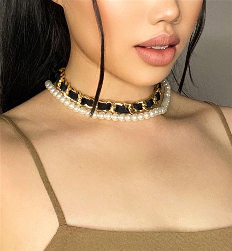 

Chokers Europe And America Personality High Cold Style Multi-layer Geometric Female Necklace Simple Retro Imitation Pearl Set