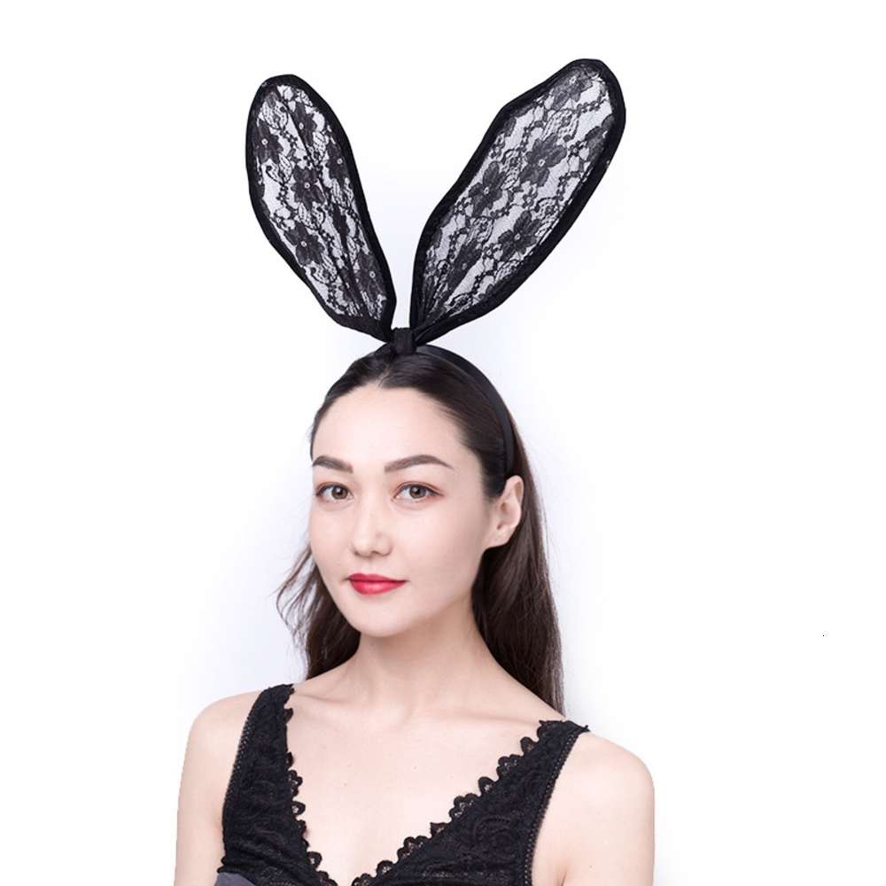 Nightclub popular accessories girl exaggerates variety Black Lace rabbit ear hair band Headband-image-695859324