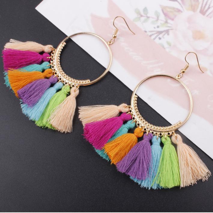 

Sangdo Fancy Women Drop Earrings Bohemian Style Long Tassel Eardrop Dangle Jewelry & Chandelier