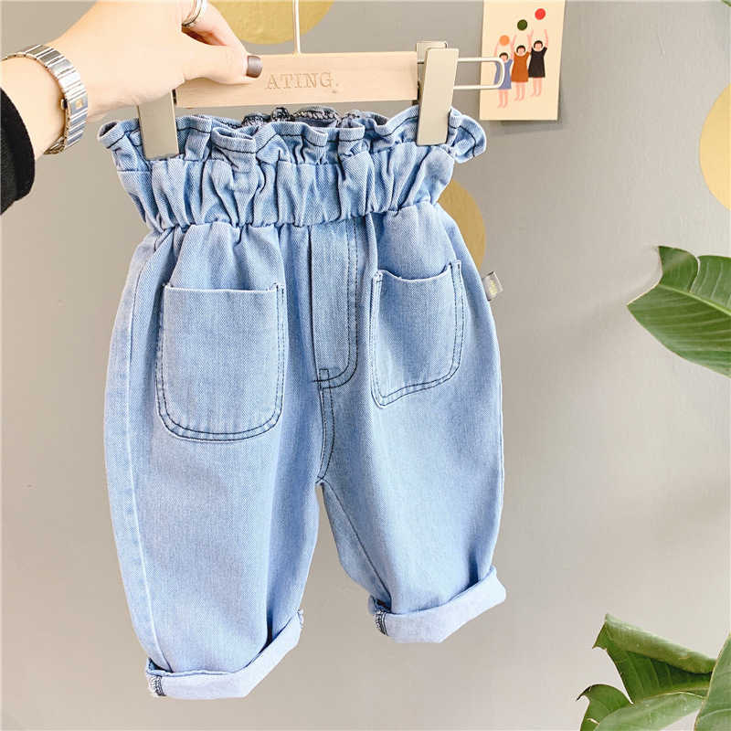 

Children's Jeans Spring Girls' High Waist Jeans Casual Pants Baby Girl pant 210701, Sky blue