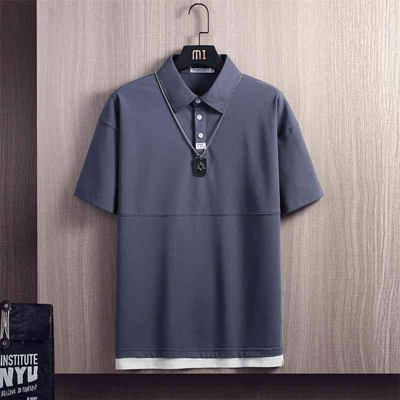 

Polo Shirt Men Summer Patchwork Knitted Short Sleeve Polo Men Turn Neck Simple Cotton Breathable Tops Brand Male Clothes 210603, Bl320blue