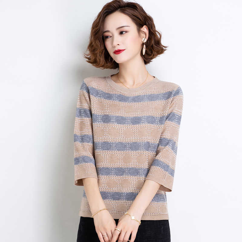 

casual summer O Neck Knitted Pullovers Women loose basic Sweater dot 2 Color Jumpers female sweater top oversize jumper 210604, Coffee