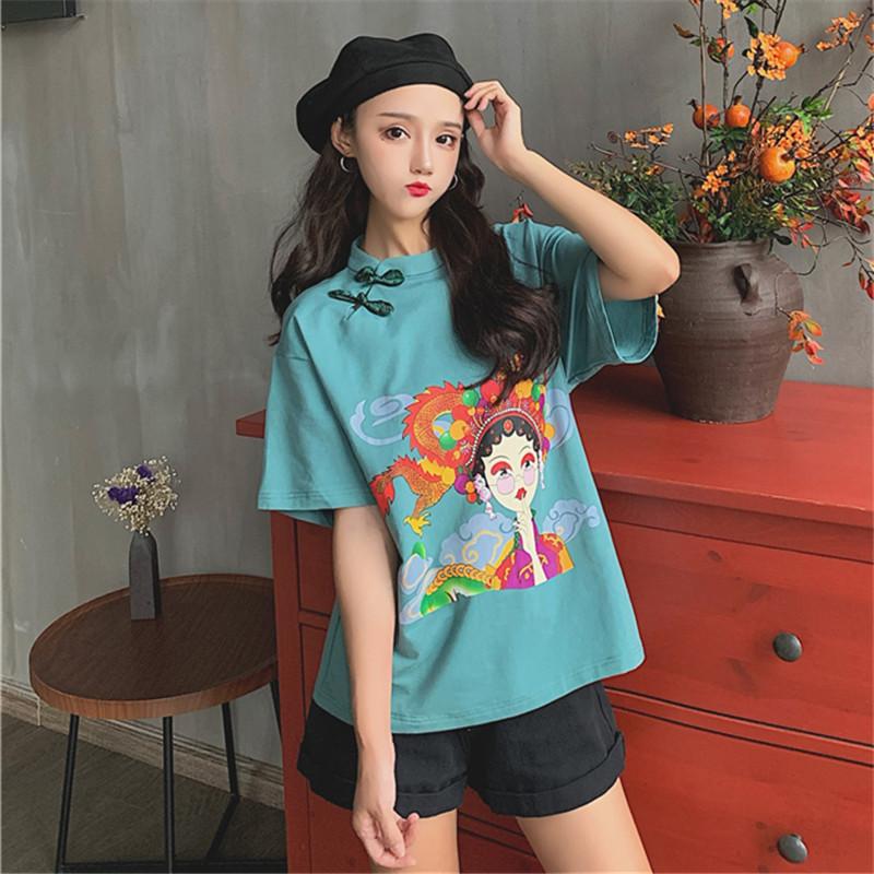 

Ethnic Clothing Harajuku Printing T Shirt Chinese Style Women Short Sleeve Top 2021 Summer Vintage Hanfu Blouses Camisetas De Mujer