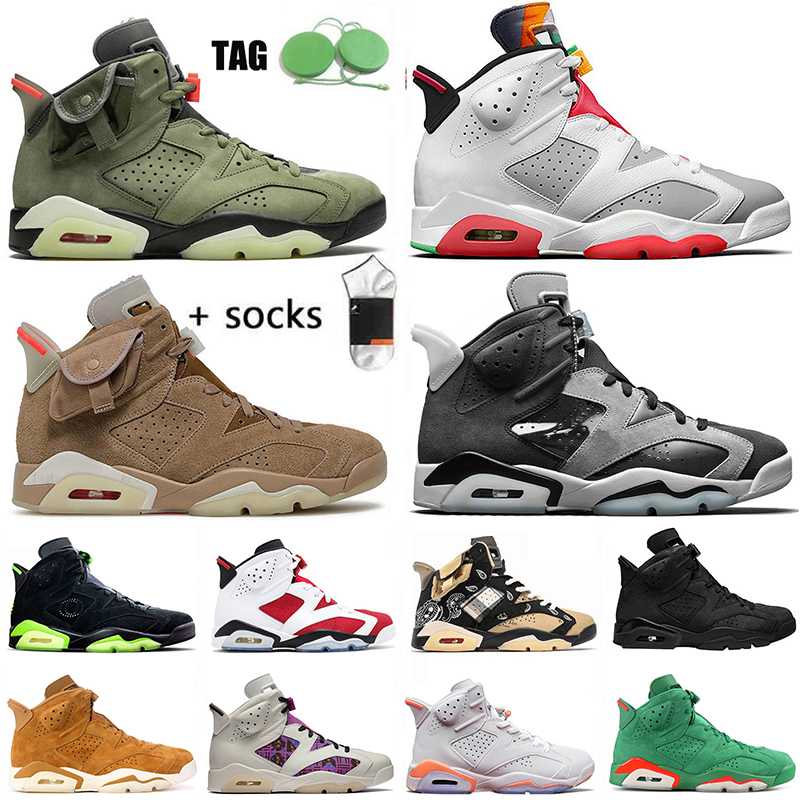 

2021 With Socks BRITISH KHAKI Men Women Basketball Shoes Retro Top Quality Jumpman 6 6s Carmine Tech Chrome Travis Scott Trainers Sports Sneakers, B19 2021 carmine 40-47