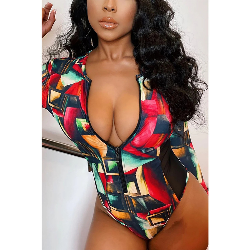 Swimsuit 2021bikini One Sexy Piece Print Long Sleeve Bikini-image-678410527