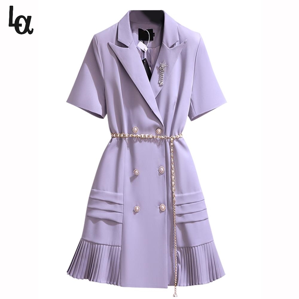 

Summer Plus Size Short Sleeve Blazer Dress Female Work Suit Purple White Elegant For Woman 210519