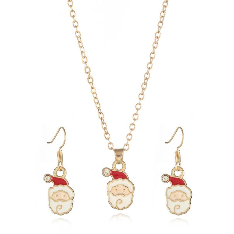 

Earrings & Necklace 12pcs/lot Winter Snowing Rhinestone Little Red Riding Hood Christmas Man Set, As pic