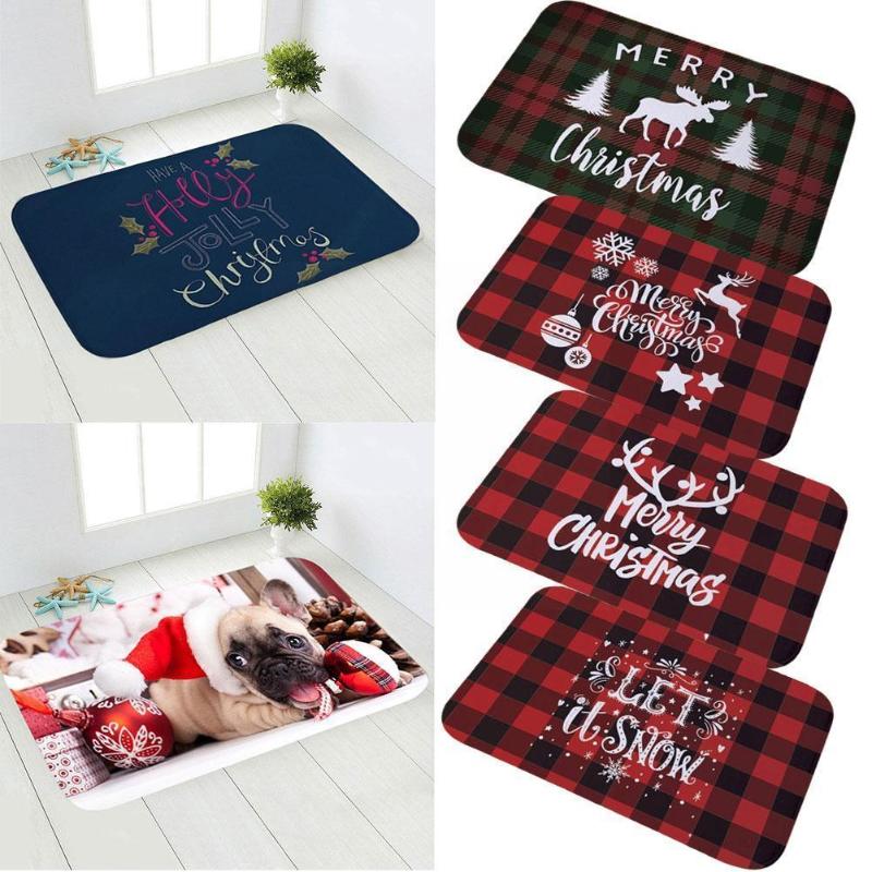 

Christmas Decorations Doormat Non-slip Mat Santa Claus Flannel Outdoor Carpet Merry For Home Ornament Gifts Y P0M4