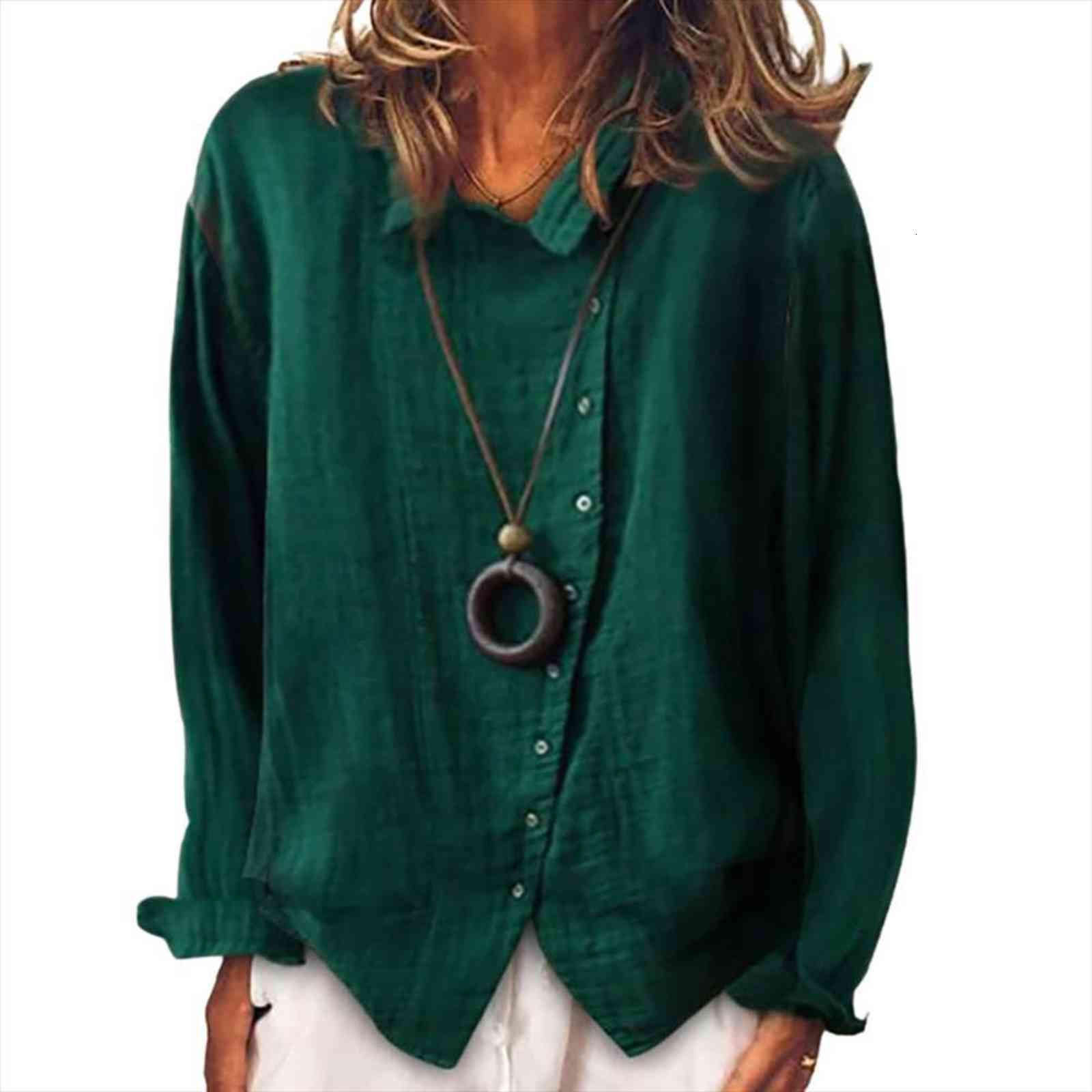 

solid color long sleeve women shirts irregular single breasted cotton linen fashion blouses casual, White
