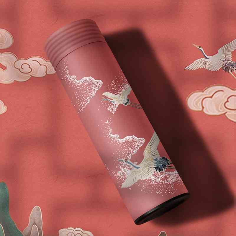 

insulated Chinese style fashionable stainless steel art for male and female students creative water cup, Crane dance nebula