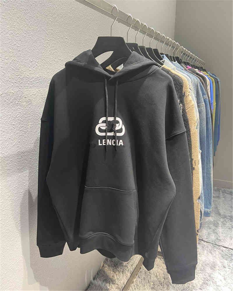 

Men's Hoodies & Sweatshirts High version 21 lock print sweater thread hooded OS Unisex versatile trend Sweater Hoodie A1YZ, Black