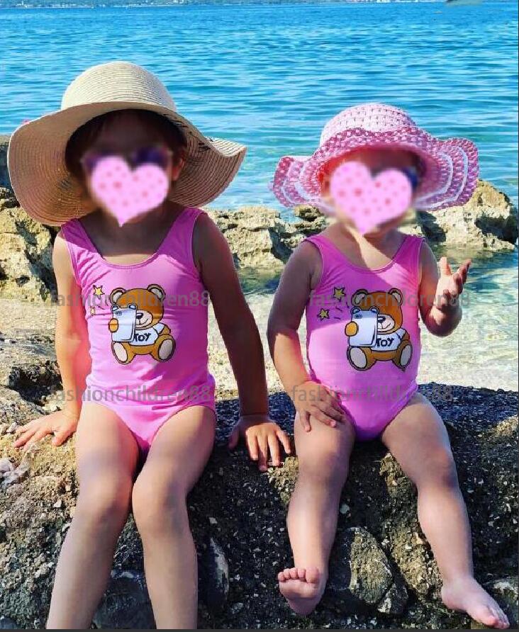 

Children One-Pieces Swimsuits Baby Girl Bikini Set Bear Letter Print Sleeveless Swimwear For Girls Beachwear Swimming Kids Clothes, #m02