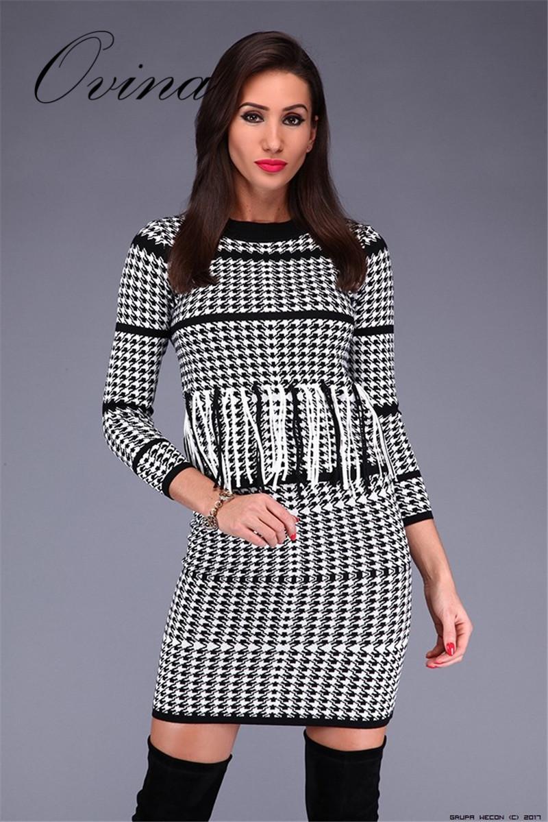 

Casual Dresses High Quality Sexy Winter Long Sleeve O Neck Mini Jacquard Tassel Bandage Women Dress Party, Black