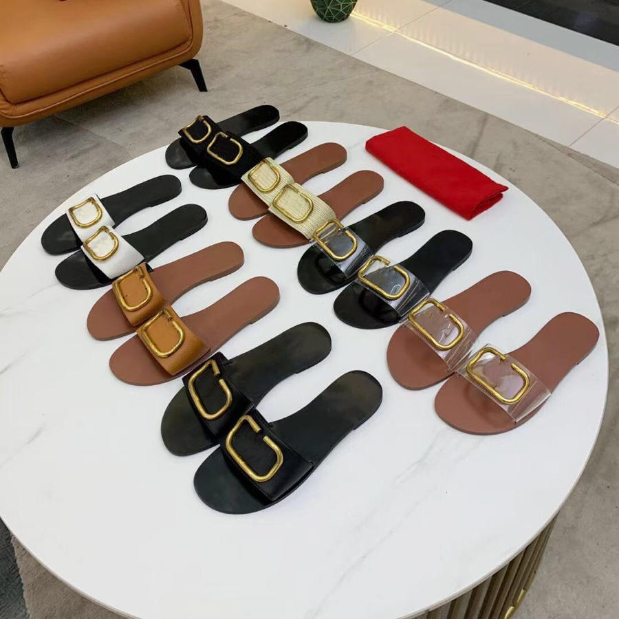 

New Women's V Casual Sandals High quality Leather Beach Slippers Woman Transparent jelly shoes Metal buckle flip-flops Classic design Sandal V045416, I need look other product