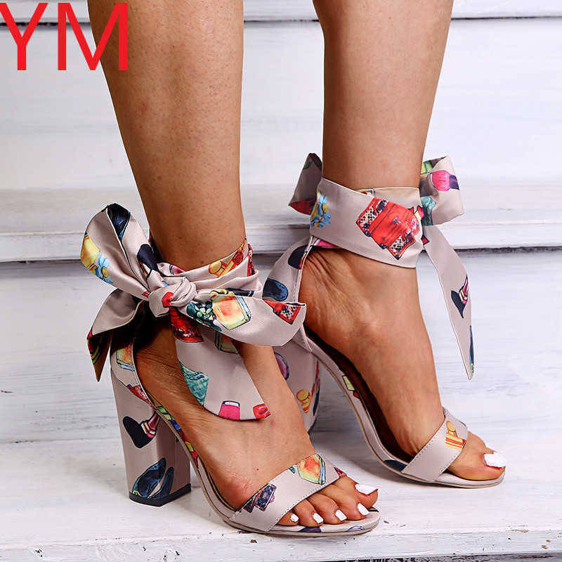 

2020 Women Summer Sandals Bowknot High Square Heel Open Toe Leather Heels Pumps Shoes 10 CM Female Fashion Gladiator Ankle Strap X0526, Black