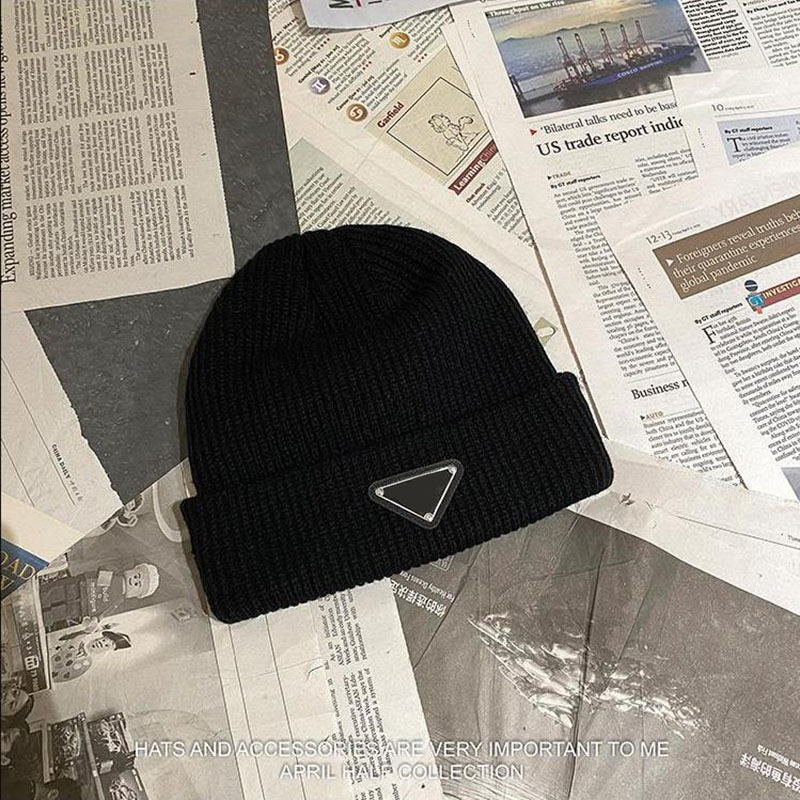 

8Colors Solid Knitted Hat Unisex Mens Designer Triangle Letter Luxury P Men Hats High Quality Beanie For Women Casual Beanies Cap D2111053HL, Blue